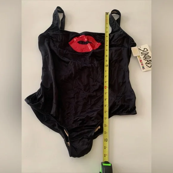 Vintage LIPS KISS Glam Rock 80s SUNRAYS Bathing Suit One Piece Vinyl Size 36 NWT